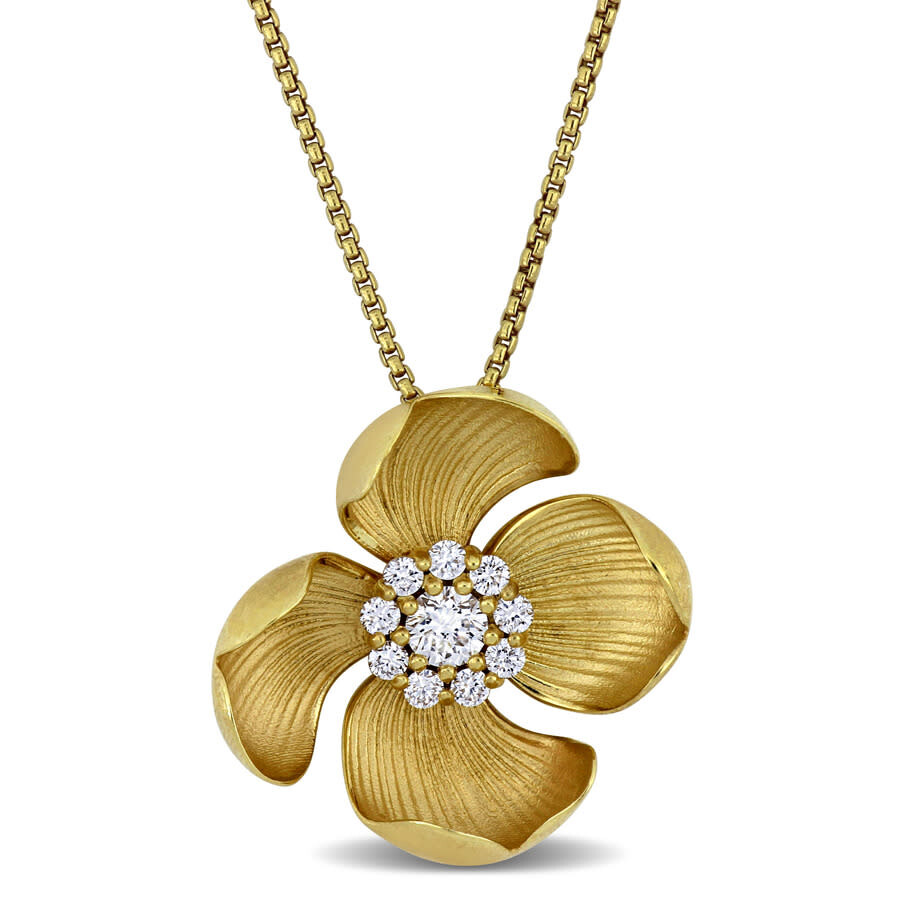 3/5CT TW Lab Grown Diamond Flower Pendant with Chain in Yellow Plated Sterling Silver, 20 in