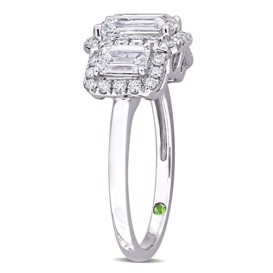 Created Forever 3ct Tdw Emerald-cut Lab-created Diamond And Tsavorite Accent 3-stone Ring In 14k Whi In White