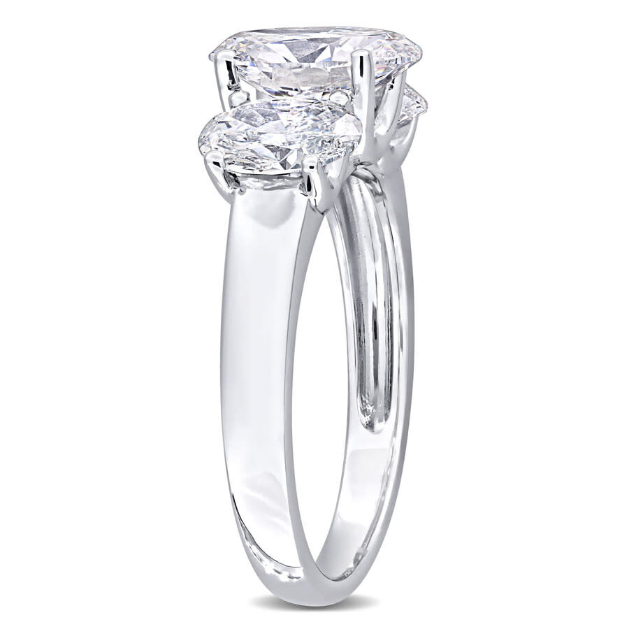 Created Forever 3ct Tdw Oval-cut Lab-created Diamond And Tsavorite Accent 3-stone Ring In 14k White In White