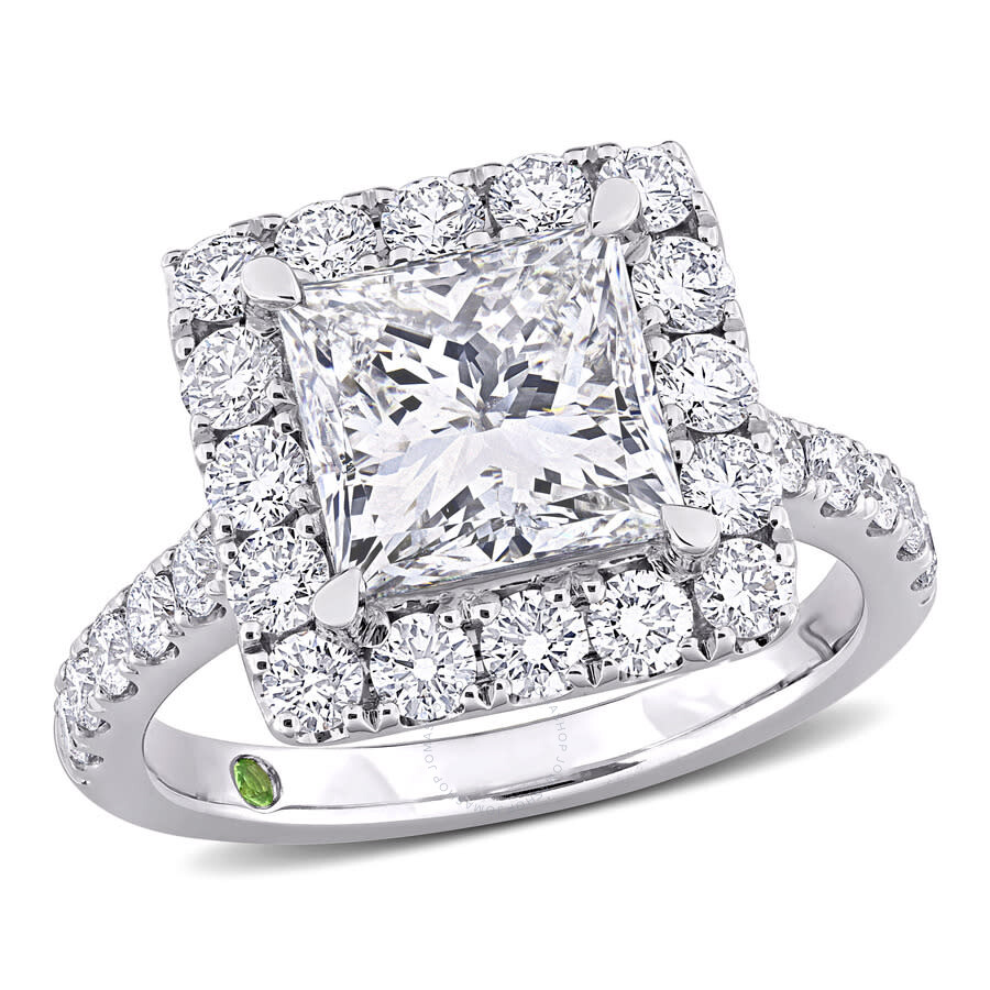 Shop Created Forever 4 1/3ct Tdw Princess-cut Lab-created Diamond And Tsavorite Accent Halo Engagement Ri In White