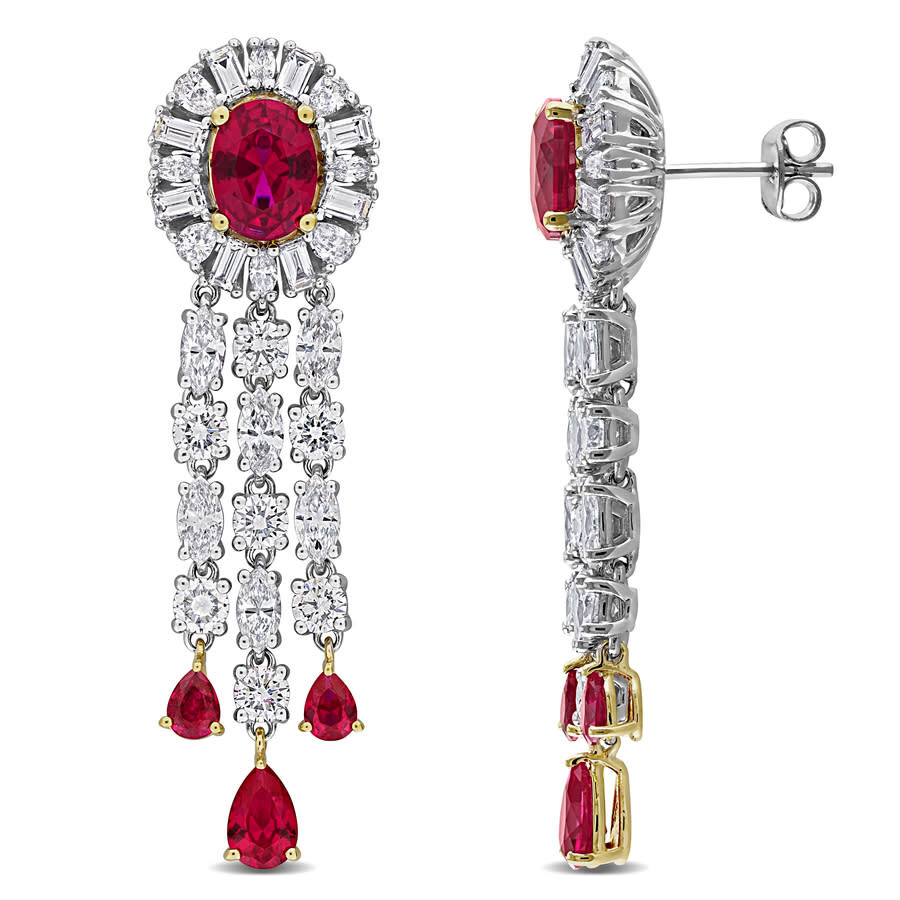 Created Forever 5 2/5 Ct Multi-shape Lab Grown Diamonds Tw And 4 7/8 Ct Tgw Created Ruby #7 Post Ear In Silver