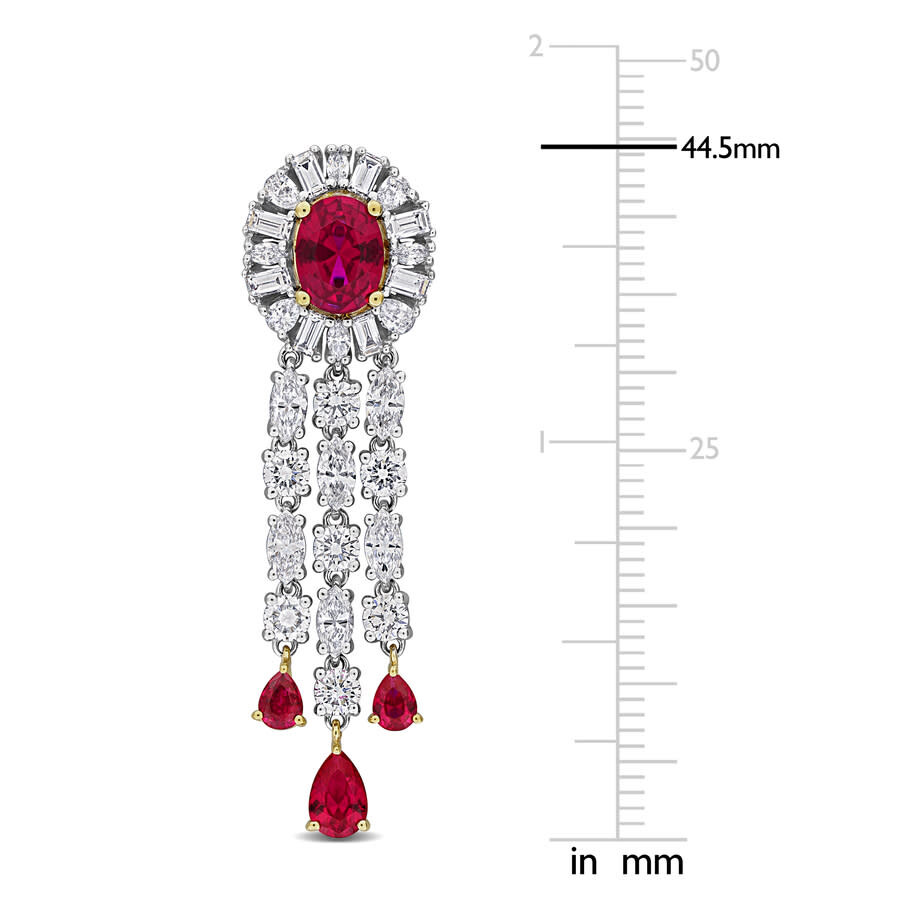 Created Forever 5 2/5 Ct Multi-shape Lab Grown Diamonds Tw And 4 7/8 Ct Tgw Created Ruby #7 Post Ear In Silver