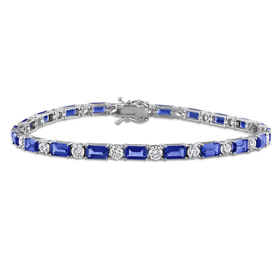 Created Forever 6 1/3 Ct Tgw Baguette Created Blue Sapphire And 2 1/3 Ct Tw Lab Grown Diamond Tennis In Blue