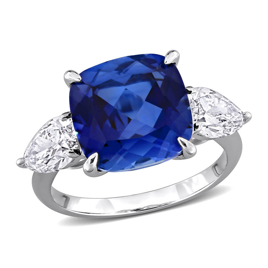 Created Forever 6ct Tgw Created Blue Sapphire And 1 1/2 Lab-grown Diamond 3-stone Ring In 18k White In White