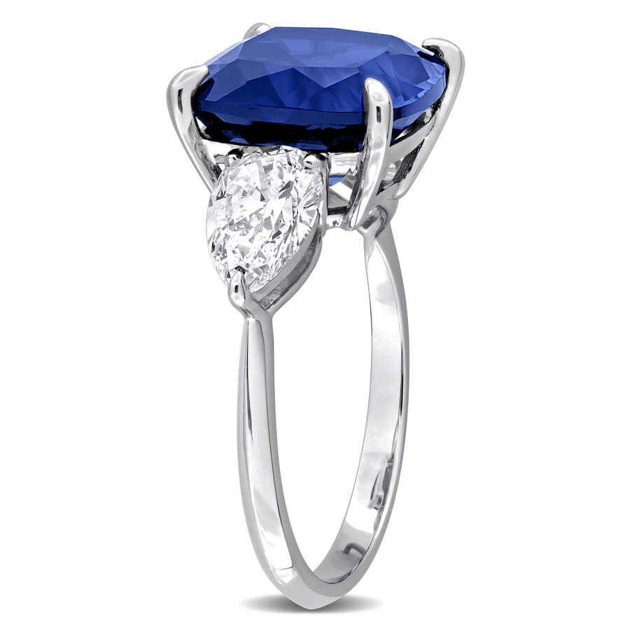 Created Forever 6ct Tgw Created Blue Sapphire And 1 1/2 Lab-grown Diamond 3-stone Ring In 18k White In White