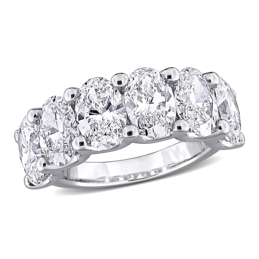 Created Forever 3ct Tw Oval Lab-created Diamond And Created Emerald Accent Semi-eternity Ring In 14k In White