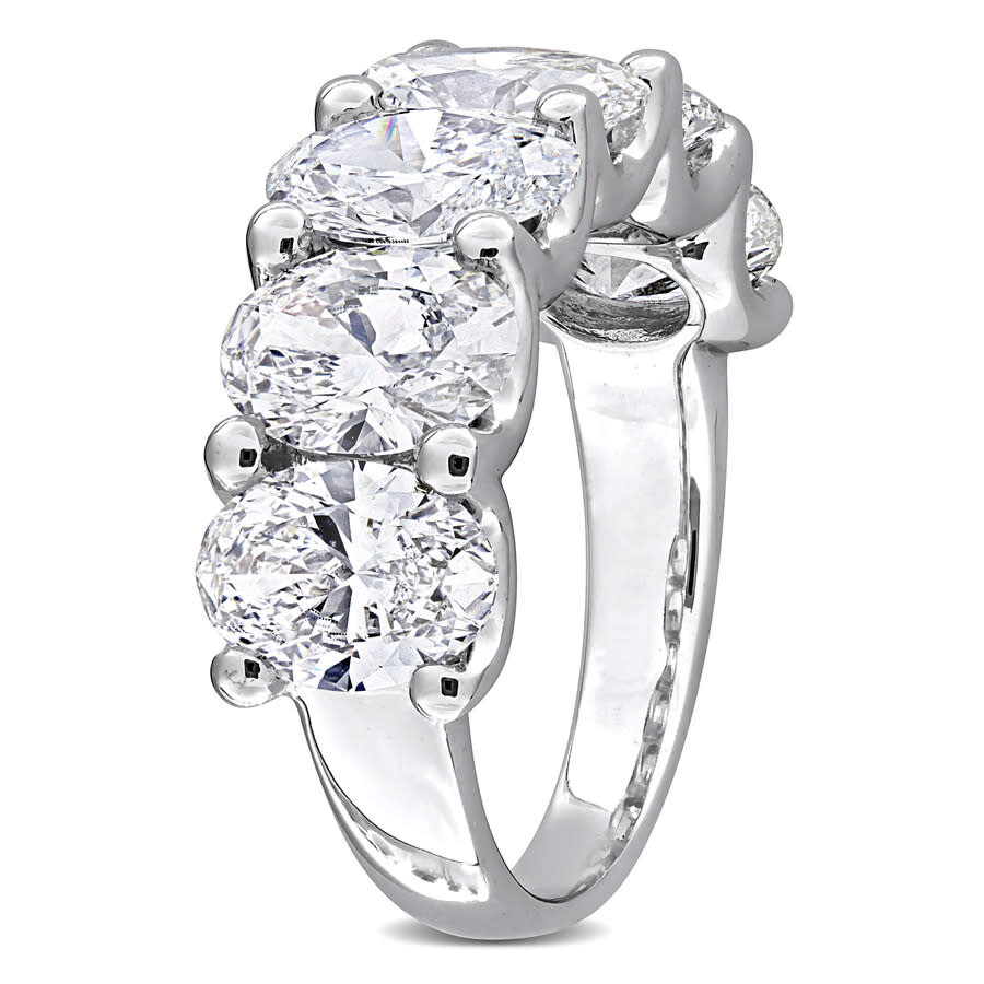 Created Forever 3ct Tw Oval Lab-created Diamond And Created Emerald Accent Semi-eternity Ring In 14k In White