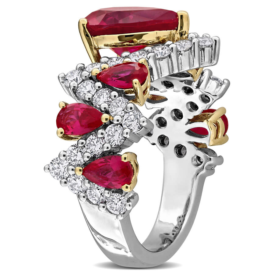 Created Forever 7 1/6ct Tgw Created Ruby And 1 1/4ct Tw Lab-grown Diamond Semi-eternity Ring In Two- In Two Tone