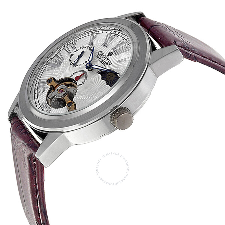 Croton Automatic White Dial Stainless Steel Brown Leather Men's Watch
