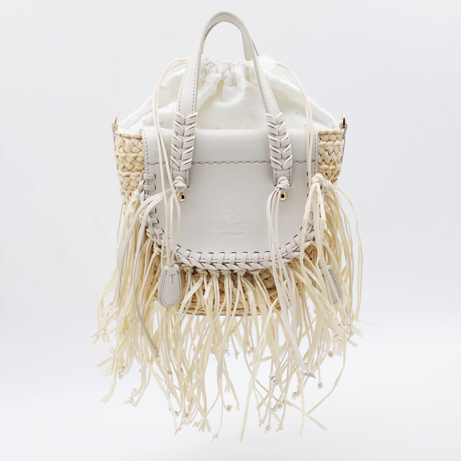 Cuba Lab White Leather Habanera Fringes Satchels Bag In White