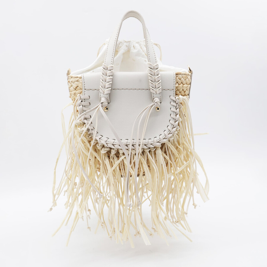 Cuba Lab White Leather Habanera Fringes Satchels Bag In White