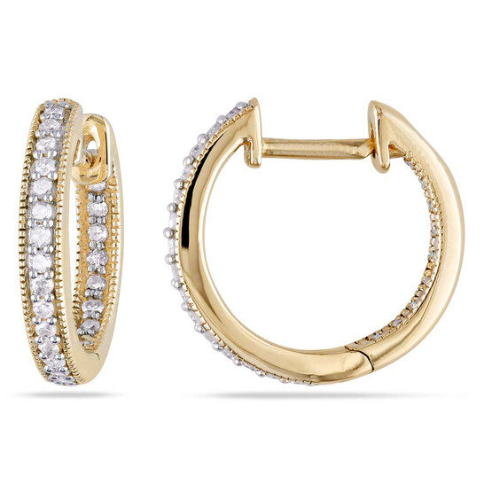 AMOUR 1/4 CT TW Diamond Inside Outside Hoop Earrings In 14K Yellow Gold