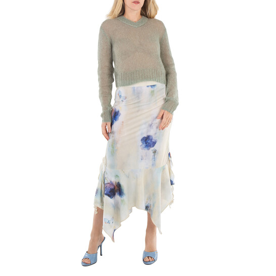 Acne Studios Enola Floral Asymmetric Midi Skirt, Size Medium