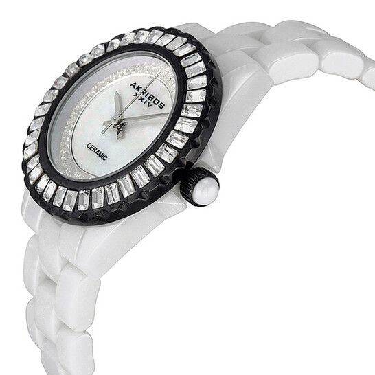 Akribos XXIV Ceramic White Mother of Pearl Dial Ladies Watch  display picture 2