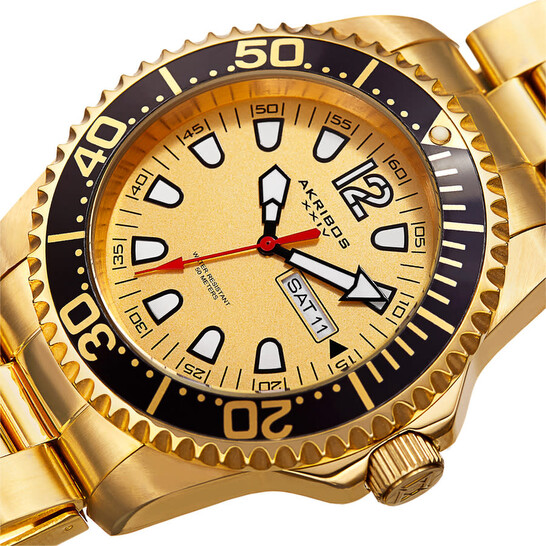 Akribos XXIV Extremis Quartz Gold Dial Men display picture 3