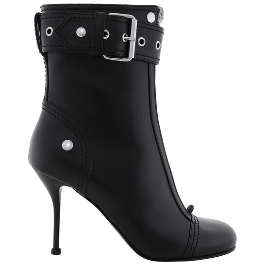 Alexander McQueen Black Buckle-Detail Heeled Ankle Boots  display picture 1