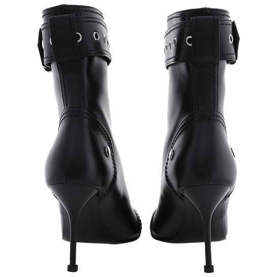 ショートブーツ・ブーティ alexander mcqueen Buckle ankle boots (757505WIDR3 1081) Alexander Mcqueen Black Buckle-Detail Heeled Ankle Boots
