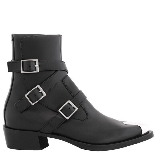 Alexander Mcqueen Black Punk Triple Strap Leather Boots