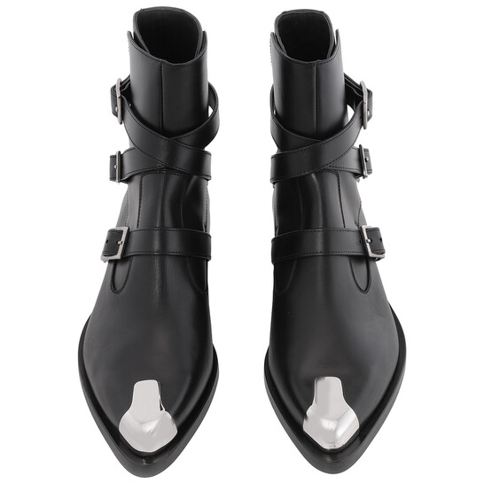 Alexander Mcqueen Black Punk Triple Strap Leather Boots