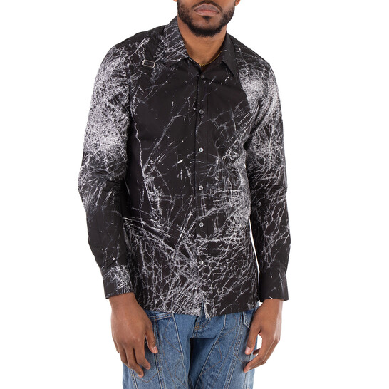 Alexander Mcqueen Men's Black Smashed Screen Print Shirt, Neck