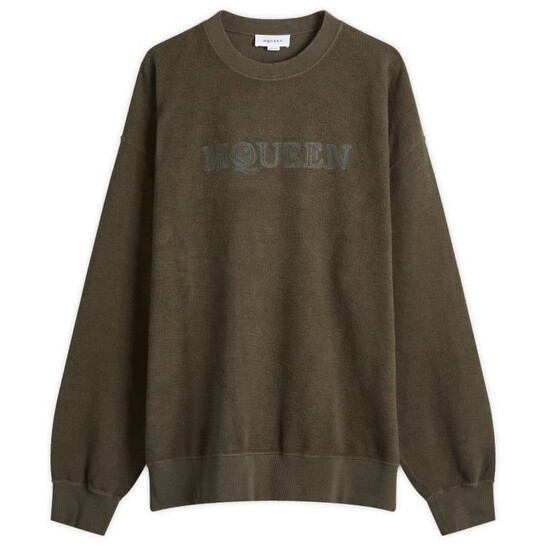 Alexander McQueen Men's Peak Green Washed Logo Sweatshirt, Size