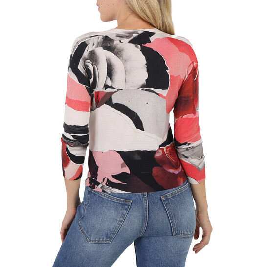 Alexander Mcqueen Torn Rose Long Sleeve Sweater, Size X-Small