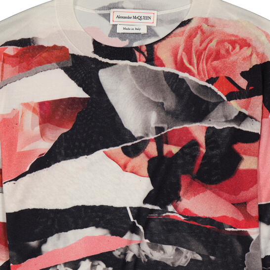 Alexander Mcqueen Torn Rose Long Sleeve Sweater, Size X
