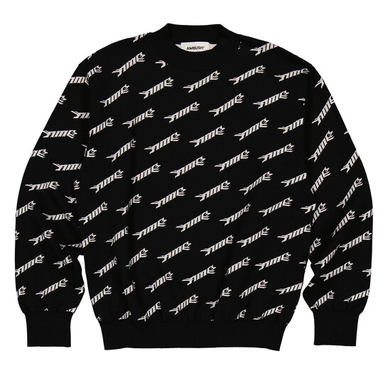 ambush ニット Ambush Men's Black All-Over Logo Crew Knit Sweater, Size