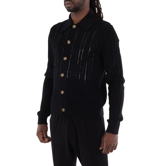 Amiri Men's Black Long Sleeve Polo Shirt, Size Medium AMKNLS1001