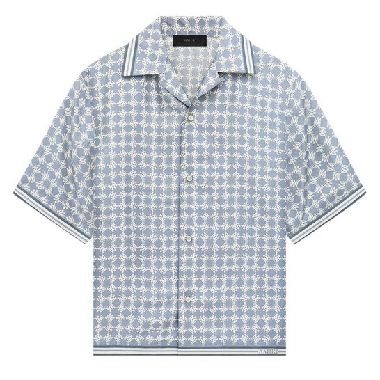 Amiri Men's Dusty Blue MA Quad Bowling Shirt, Size Small