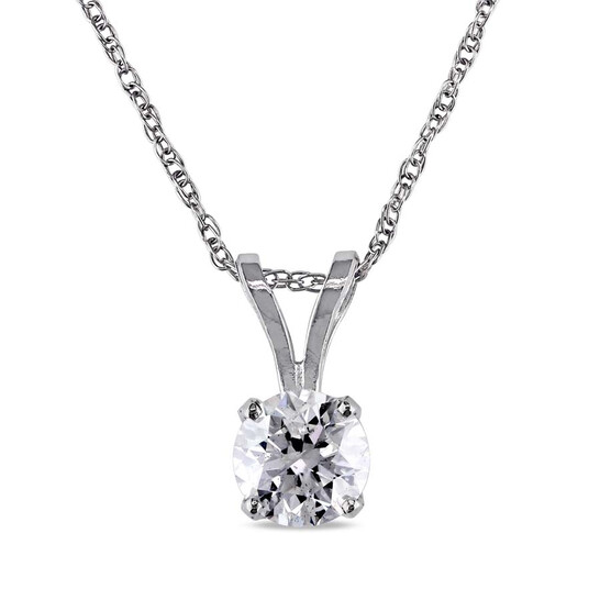 AMOUR 1/4 CT TW Diamond Solitaire Pendant with Chain In 14K White Gold AMOUR 1/4 CT TW Diamond Solitaire Pendant with Chain In 14K White Gold - 546x546