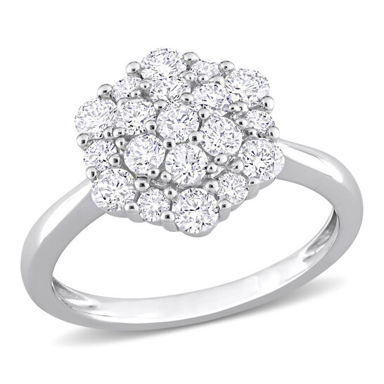 Amour 1 CT TW Diamond Cluster Engagement Ring In 10K White Gold