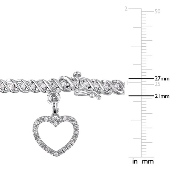 AMOUR 1 CT TW Diamond Tennis Bracelet with Heart Charm In Sterling Silver - 546x546 Image #2