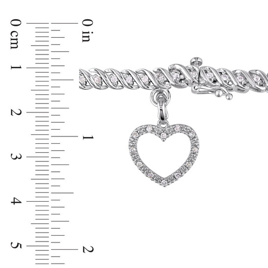 AMOUR 1 CT TW Diamond Tennis Bracelet with Heart Charm In Sterling Silver - 546x546 Image #3