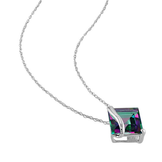 Amour 3 CT TGW Exotic Green Topaz Pendant with Chain In 10K White