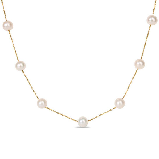 AMOUR 7 - 8 Mm Cultured Freshwater Pearl Tin Cup Necklace with 10K Yellow Gold Rope Chain and Clasp - 546x546