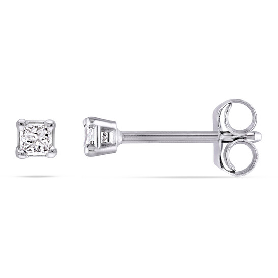 AMOUR 1/10 CT TW Princess Cut Diamond Stud Earrings In 14K White Gold - 546x546