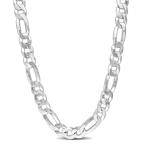 Amour 12.3mm Flat Figaro Chain Necklace In Sterling Silver