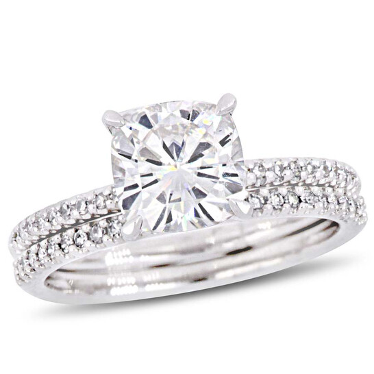 Amour 1/4 CT DIAMOND TW AND 2 CT TGW Created MOISSANITE-WHITE BRIDAL RING SET 14K WHITE GOLD JMS005321 - 546x546