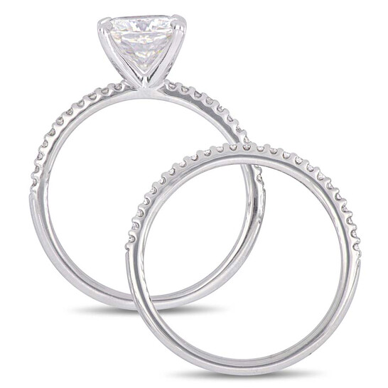 Amour 1/4 CT DIAMOND TW AND 2 CT TGW Created MOISSANITE-WHITE BRIDAL RING SET 14K WHITE GOLD JMS005321 - 546x546 Image #2