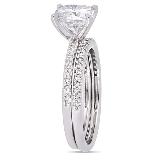 Amour 1/4 CT DIAMOND TW AND 2 CT TGW Created MOISSANITE-WHITE BRIDAL RING SET 14K WHITE GOLD JMS005321 - 546x546 Image #3