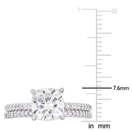 Amour 1/4 CT DIAMOND TW AND 2 CT TGW Created MOISSANITE-WHITE BRIDAL RING SET 14K WHITE GOLD JMS005321 - 546x546 Image #5