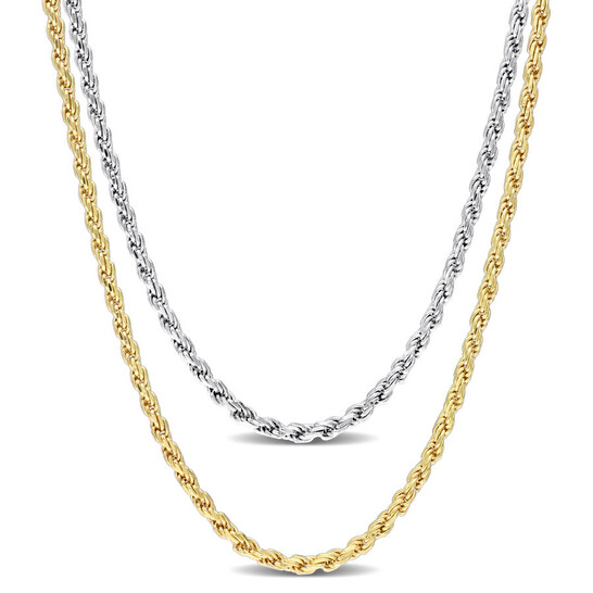 Amour Rope Chain Necklace Set 18 Inch 18k Yellow Gold Plated