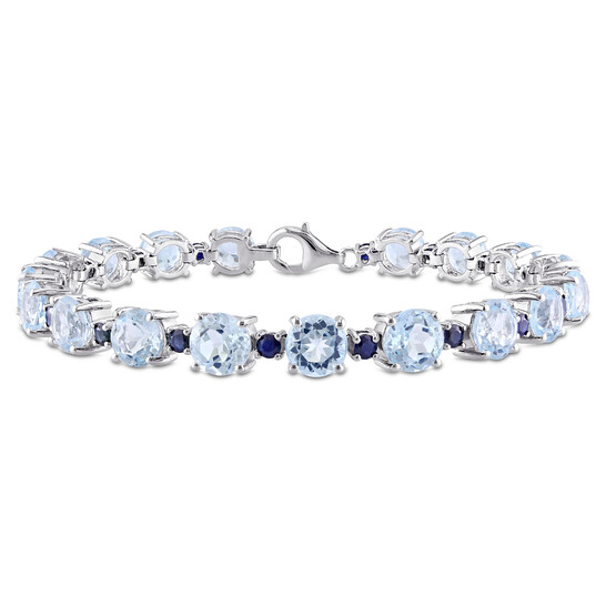 AMOUR 29 1/2 CT TGW Sky-blue Topaz and Sapphire Bracelet In Sterling Silver - 546x546