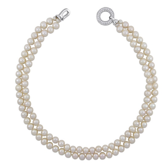 ネックレス・ペンダント ROMANTINUER SN187 Two Way Pearl Necklace Amour 7-8mm Freshwater Cultured Pearl 2-Strand Necklace with