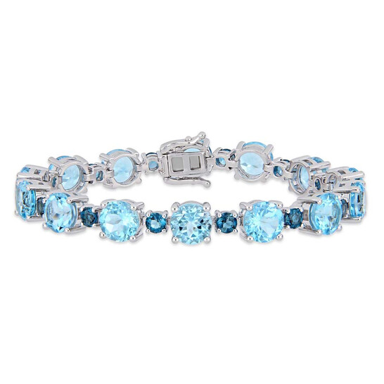 AMOUR 37 1/10 CT TGW Sky-blue Topaz and London-blue Topaz Tennis Bracelet In Sterling Silver - 546x546