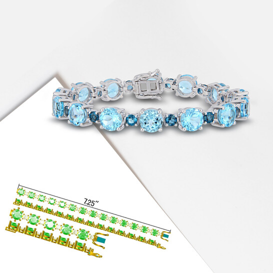 AMOUR 37 1/10 CT TGW Sky-blue Topaz and London-blue Topaz Tennis Bracelet In Sterling Silver - 546x546 Image #6