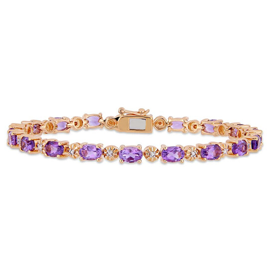 AMOUR 7-1/5 CT TGW Oval-cut Amethyst and Diamond Accent Tennis Bracelet In Rose Plated Sterling Silver - 546x546