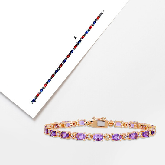 AMOUR 7-1/5 CT TGW Oval-cut Amethyst and Diamond Accent Tennis Bracelet In Rose Plated Sterling Silver - 546x546 Image #5