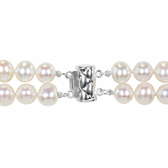 AMOUR Cultured Freshwater Pearl Double-row Bracelet with Sterling Silver Dividers and Clasp - 546x546 Image #2
